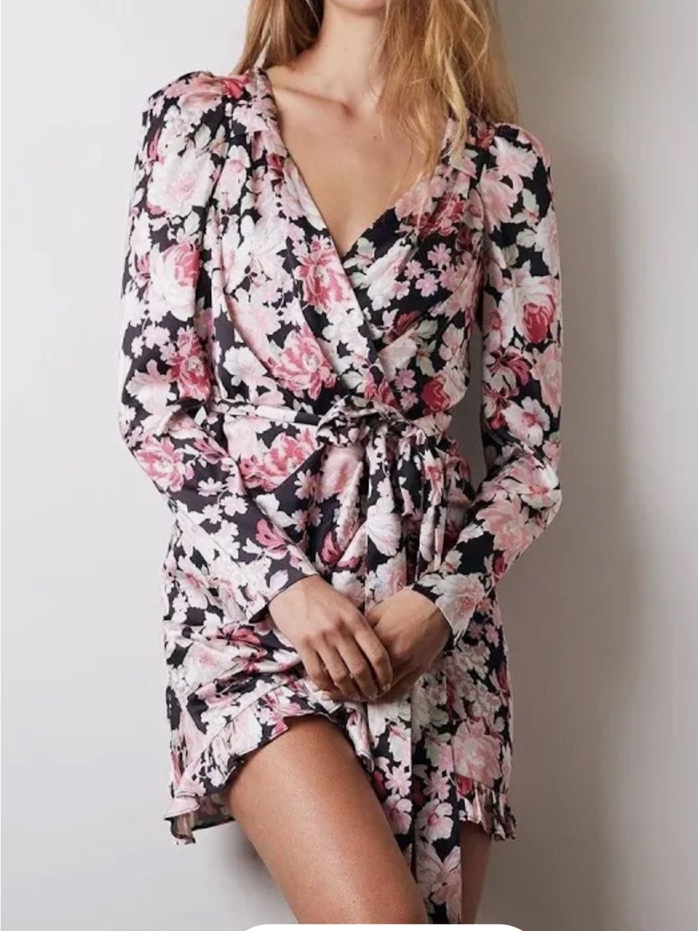 BARDOT Floral Pink and Black Women's Wrap Dress